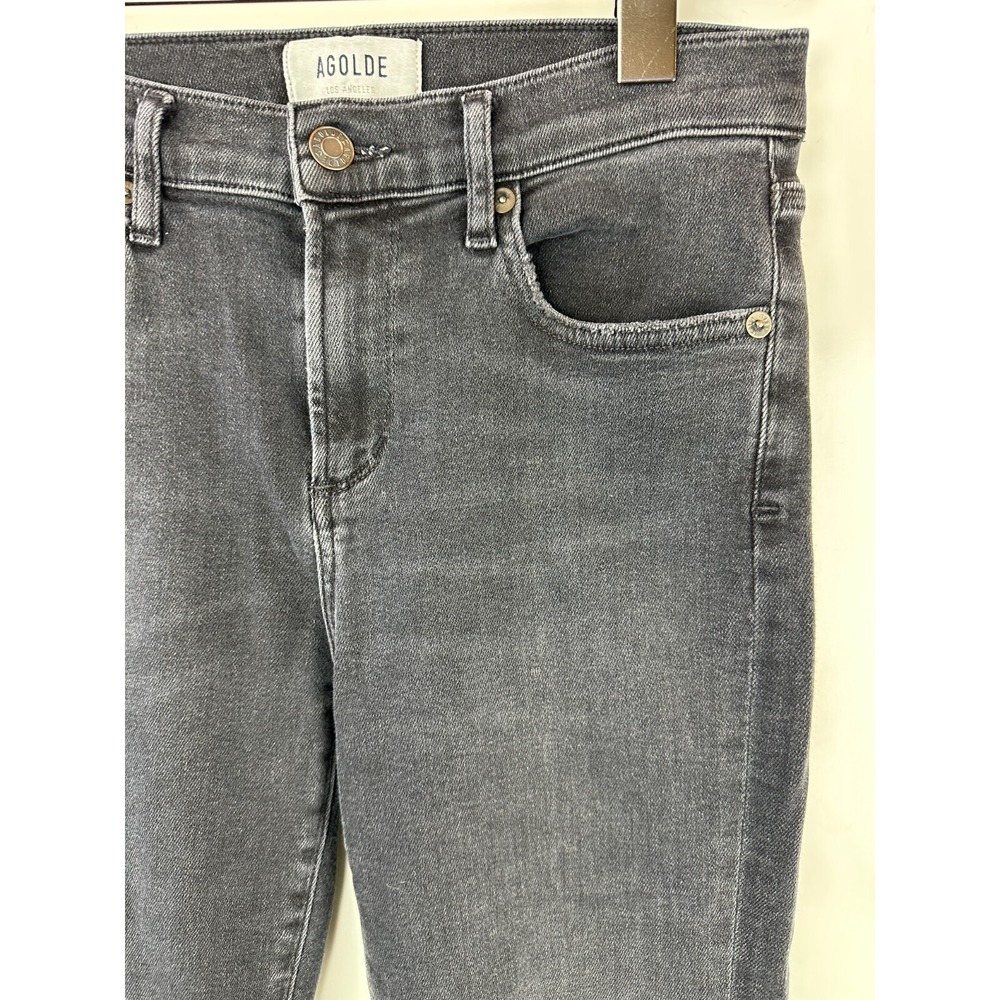 Agolde Sophie Ankle Jeans Raw Frayed Hem Faded Black Distressed Denim Size 26 - Picture 9 of 14